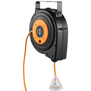Retractable Extension Reel, Heavy Duty 12AWG/3C SJTOW Power Cord 45 FT 12AWG, Black
