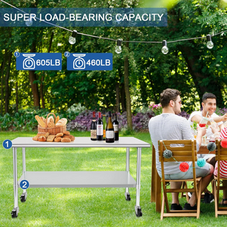 Stainless Steel Work Table 30x60 Inches with Wheels | Commercial Metal Prep Table with Adjustable Undershelf