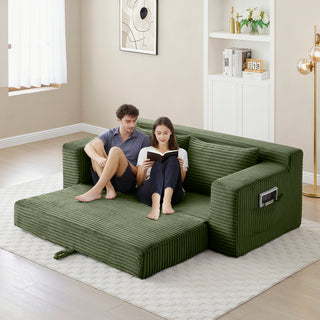 Memory Foam Cloud Loveseat Sofa | 2-in-1 Convertible Folding Corduroy Floor Couch