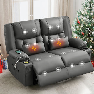 Recliner Loveseat with Massage and Heating for Living Room,Love Seat Manual Oversized Recliner with Cup Holders,Side Pocket for Adult,GREY