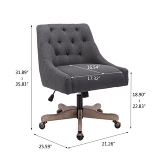 COOLMORE Office Chair Adjustable Height Swivel Chair with Wheels Linen Fabric Upholstered Computer Desk Chair with Wooden Legs (Charcoal grey Linen)