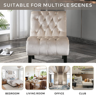 COOLMORE Modern Velvet Armless Accent Living Room Chair / Leisure Chair,Upholstered Fabric Button Comfortable Chair with Wooden Legs for Bedroom, Living Room, Office (Beige Velvet)