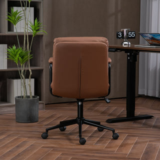 Mid Back Office Chair - Ergonomic PU Leather Desk Task Chair with Wheels, Armrests, and 40° Reclining Back (Brown)