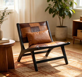 Modern Boho Accent Chair with Solid Wood Frame