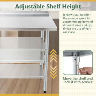 Heavy-Duty Stainless Steel Prep Table 24x60" | Commercial Work Table with Adjustable Undershelf & Galvanized Legs