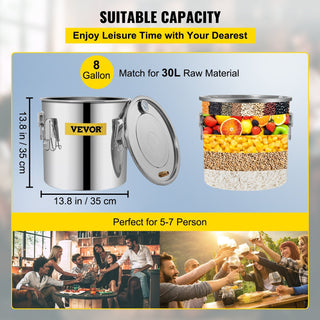 8 Gallon Home Use Moonshine Still – Stainless Steel Alcohol Distiller Kit – Water Wine Brewer, Double Keg Cooling, Essential Oil Extraction