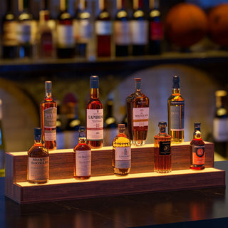 37" Walnut LED Liquor Bottle Display Shelf (2 Step) | App & Remote Control Illuminated Bar Stand