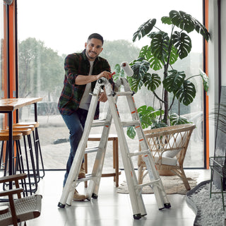 Multi-Position Foldable Aluminum Ladder, A-Frame and Straight Ladder, Grey, 17ft, 250lbs Capacity