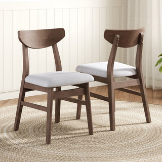 Set of 2 Modern Scandinavian Chairs - Curved Wood Backrest & Gray Fabric Seat, Brown Finishes for Living Room, Dining Room, Easy to Assemble