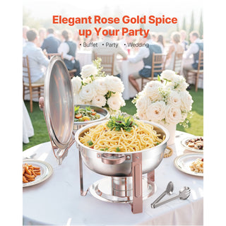 5 Qt 4-pack round chafing dish buffet set rose gold, view 9