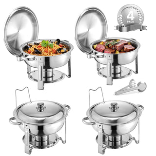 5 Qt 4-pack round chafing dish buffet set silver, view 3