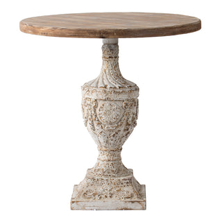 30 inch Antique Round Wood Table, French Country Pedestal Base