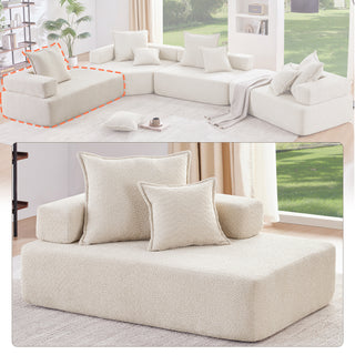 [VIDEO provided] Lounge Frame for Oversized Modular U Shaped Sectional Sofa,Luxury Boucle Floor Couch,Convertible Compressed Couch,Spacious Foam-Filled Sofa for Living Room,2 Colors