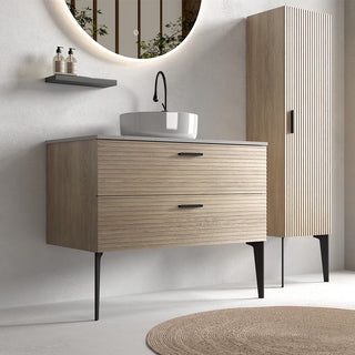 Emilia 36' Striped Natural Oak Bathroom Vanity with Ceramic Sink, Freestanding Bathroom Vanity for Modern Bathroom, KD