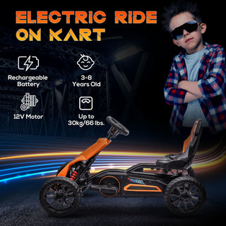 Aosom 12V Electric Go Kart for Kids, Outdoor Ride-On Toy with Forward Backward Drive & Adjustable Speed, Gift for Child 3-8 Years Old, Orange