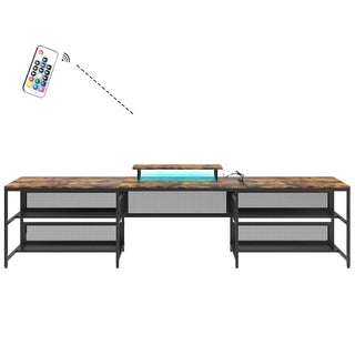 U Shaped Desk with Power Outlets and LED Strip & Monitor Stand, L Shaped Desk with Storage Shelf, Home Office Gaming Desk, Vintage