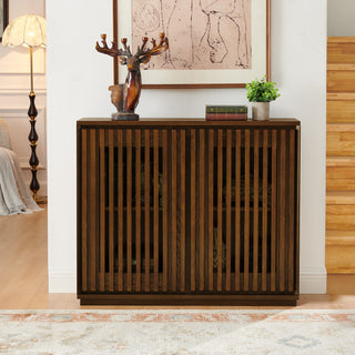 Mid-Century Modern Fluted Sideboard Cabinet with Storage & Outlet Holes – Walnut Buffet for Living Room, Kitchen & Entryway