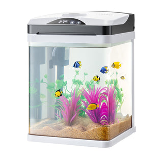 2 Gallon Fish Tank Aquarium LED Smart Square Clear Glass 7 Color Self Cleaning