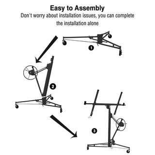Drywall Lift 11FT, Drywall Lifter Panel Jack, 150LBS Heavy Duty Sheetrock Hoist with 360° Adjustable Telescopic Arm & Wheels (Black)