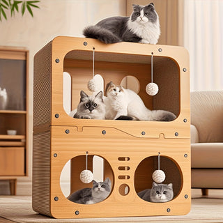 Extra-Large Cat Villa & Vertical Scratching Post | Two-Storey Cat Tower for Multi-Cat Households