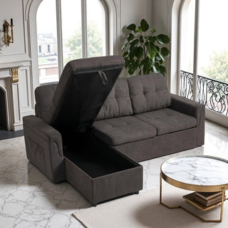  Upholstered Sleeper Sofa - L-Shape Sectional with Storage, Pull-Out Bed