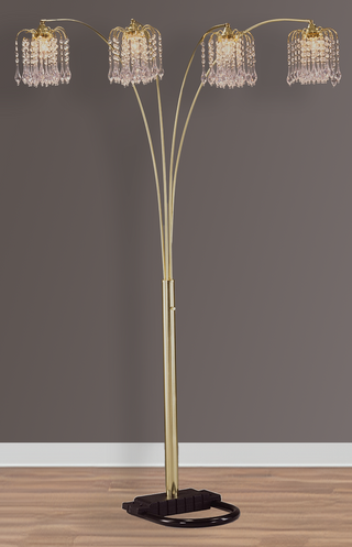 Modern Luxury 5-Light Arc Floor Lamp | Radiant Crystal Shades, Gold Metallic Stems & Half Moon Base