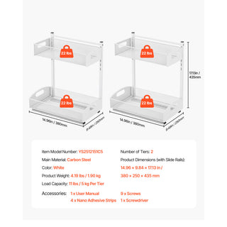 2-pack 2-tier pull out under sink organizer white, view 7