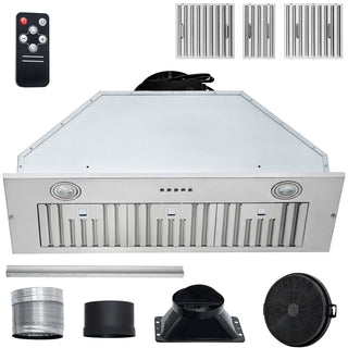 Insert Range Hood, 800CFM 3-Speed, 36 Inch Stainless Steel Built-in Kitchen Vent with Push Button Control LED Lights Baffle Filters, Ducted/Ductless Convertible, ETL Listed