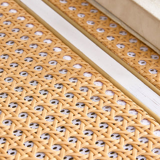 Modern Minimalist White Double-Layered Solid Wood Coffee Table with Glass Top and Imitation Rattan Edge, Rectangular Table for Living Room, Dining Room, and Bedroom