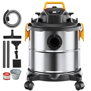 Stainless Steel Wet Dry Shop Vacuum, 5.5 Gallon 6.5 Peak HP Wet/Dry Vac, Powerful Suction with Blower Function w/ Attachment 2-in-1 Crevice Nozzle, Small Vac Perfect for Carpet Debris, Pet Hair