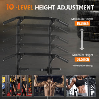 Adjustable Pull Up Bar & Dip Station - 10 Height Settings, 400LBS Capacity, Multifunctional Home Gym Strength Trainer for Men & Women,Black