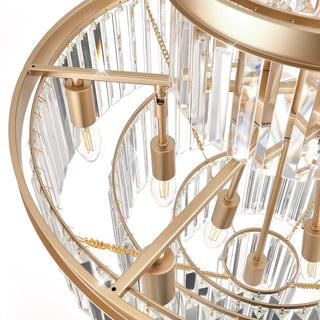 Golden Luxury Crystal Chandelier – Modern Pendant Light Fixture for Dining Room, Bedroom & Living Room – 23.6" Diameter, Gold Finish