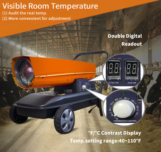 Portable 125,000 BTU Kerosene/Diesel Forced Air Heater with Thermostat | Heavy-Duty Torpedo Heater for Jobsite, Garage & Farm