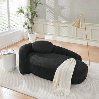 Modern Oval Single Lazy Sofa Chair with Integrated Backrest, Side Armrest and Pillow, Compact Space-Saving Lounge Chair for Living Room Bedroom-Black