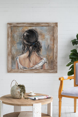 39.4x39.4x1.2' Hand-Painted Woman Portrait Art with Rustic Fir Wood Frame