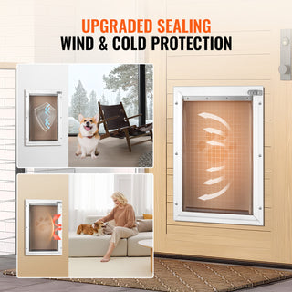 Pet Door for Door with Lock and Magnetic Flap System Aluminum Frame Large