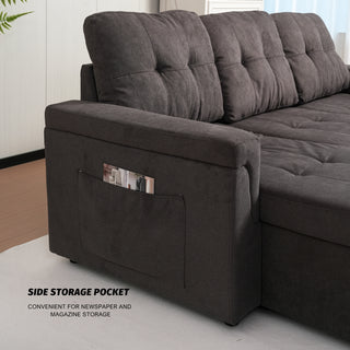  Upholstered Sleeper Sofa - L-Shape Sectional with Storage, Pull-Out Bed