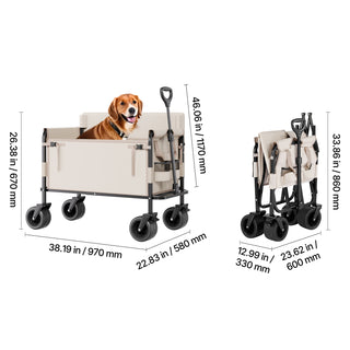 Foldable Wagon Cart Converts to Bench | 550 lb Load Capacity, 220L Utility Folding Wagon for Camping, Beach, Garden & Outdoor Use