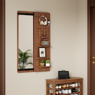 47.6 x 15.7 inch multi-functional design panel wall-mounted full-length mirror, space-saving, can be pushed and pulled. Suitable for bedroom/living room/entrance (walnut )