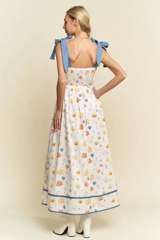 Davi & Dani Denim Binding Detail Smocking Summer Maxi Dress