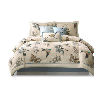 7-Piece Printed Cotton Twill Comforter Set, Khaki