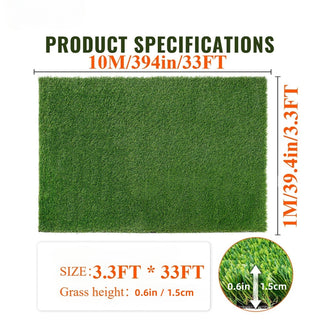 3ft x 32ft Premium Artificial Turf Mat – 0.6" Thick Synthetic Grass with Drainage Holes & Rubber Backing, Ideal for Pet Areas, Garden, Lawn, Patio & Balcony Decor