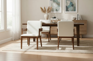 Modern Walnut &amp; White Glossy PU Leather Dining Chairs | Set of 2