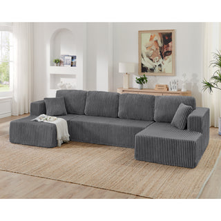 Gray U-Shaped Modular Sectional Sofa - Modern Corduroy Compressed Sleeper Couch