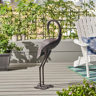Sunny Outdoor 39-Inch Aluminum Crane Garden Statue | Shiny Copper Outdoor Yard & Patio Decor Sculpture