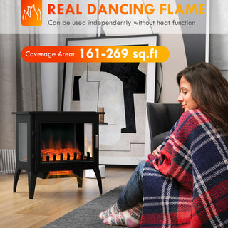 24-Inch Freestanding Electric Fireplace Stove | Black Infrared Heater with Realistic Flame