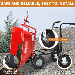 RedRock Electric Wheelbarrow | 500lbs Capacity Material Debris Hauler with 1000lbs Towing