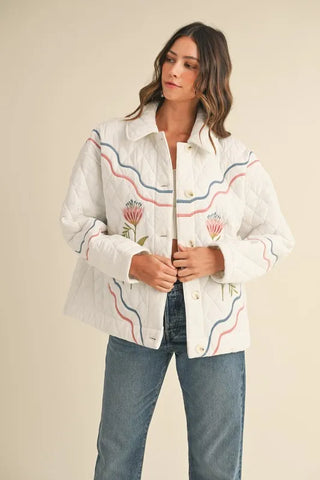 MABLE Floral Multi Color Embroidered Quilted Jacket