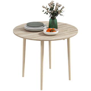 HOMCOM 35' Small Kitchen Table, Collapsible Drop Leaf Table for Small Spaces, Round Folding Dining Table with Solid Wood Legs for Kitchen, Dining Room, Oak Color