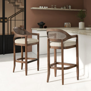 Americana Mid-Century Modern 30.5' Cane Back Bar Stool, Taupe Beige
